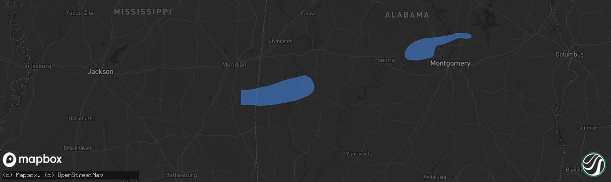 Hail map in Sweet Water, AL on January 10, 2026