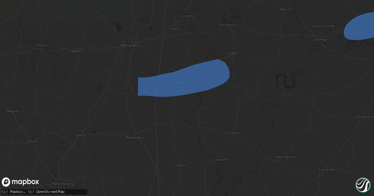 Hail map in Toxey, AL on January 10, 2026