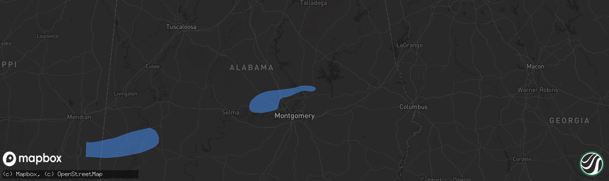 Hail map in Wetumpka, AL on January 10, 2026