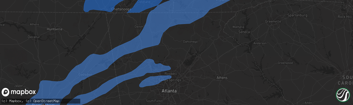 Hail map in Birmingham, AL on January 11, 2020