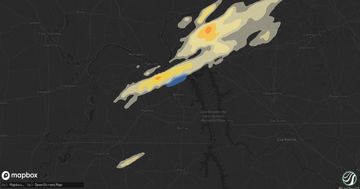 Hail map in Benton, KY on January 11, 2023