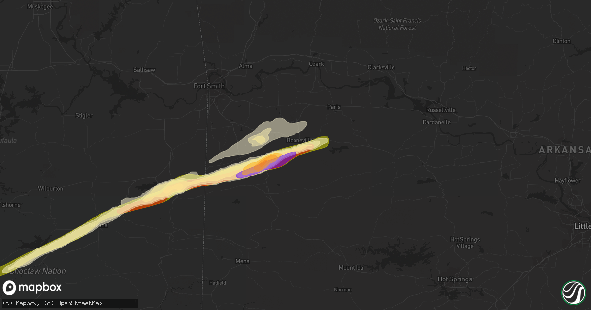 Hail map in Booneville, AR on January 11, 2023