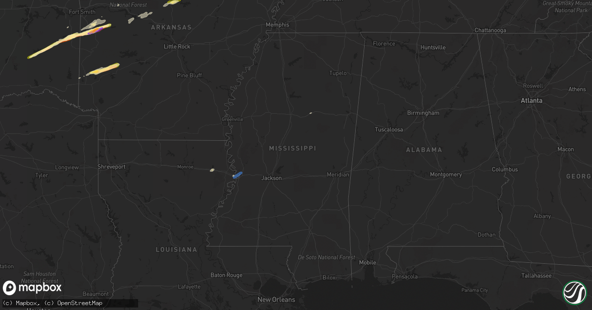 Hail map in Mississippi on January 11, 2023