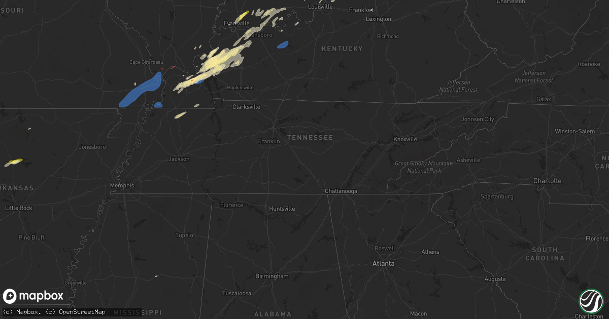 Hail map in Tennessee on January 11, 2023