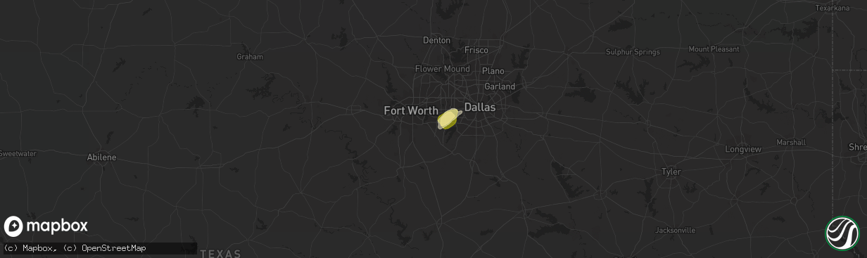 Hail map in Arlington, TX on January 11, 2024