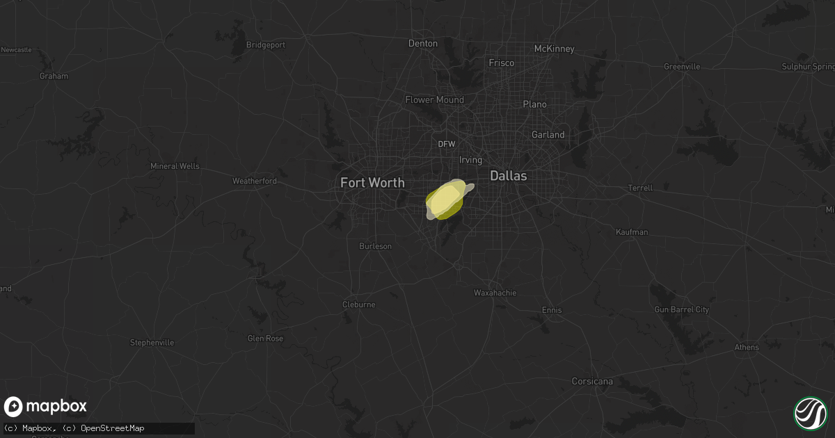 Hail map in Arlington, TX on January 11, 2024