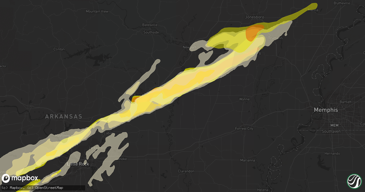 Hail map in Augusta, AR on January 11, 2024