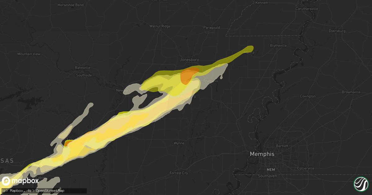 Hail map in Harrisburg, AR on January 11, 2024