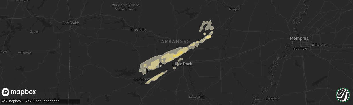 Hail map in Hot Springs National Park, AR on January 11, 2024