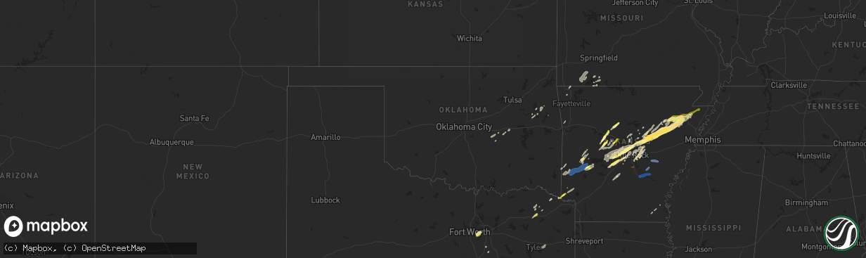 Hail map in Oklahoma on January 11, 2024