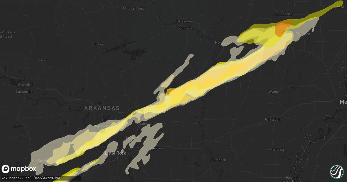 Hail map in Searcy, AR on January 11, 2024