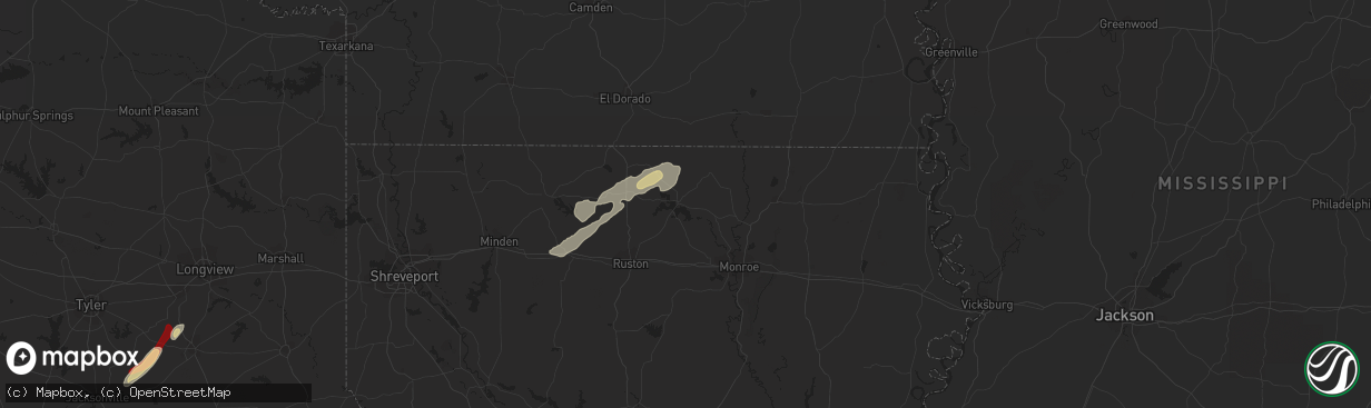 Hail map in Farmerville, LA on January 12, 2013