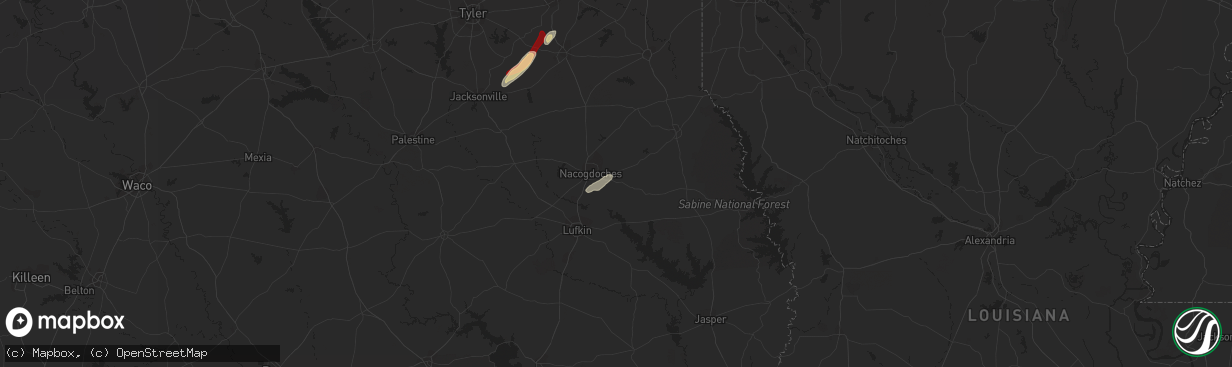 Hail map in Nacogdoches, TX on January 12, 2013