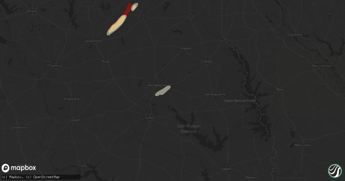 Hail map in Nacogdoches, TX on January 12, 2013