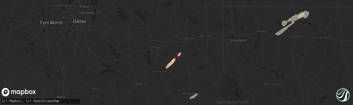 Hail map in Overton, TX on January 12, 2013