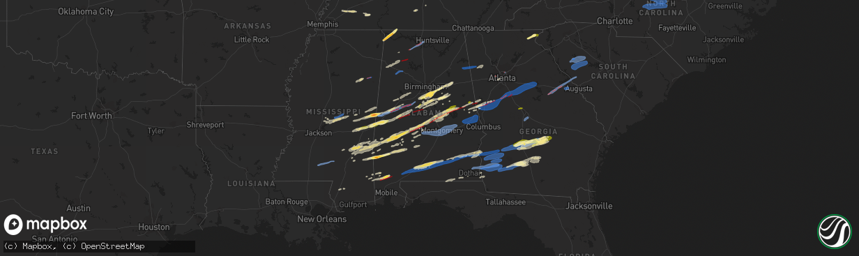 Hail map in Alabama on January 12, 2023