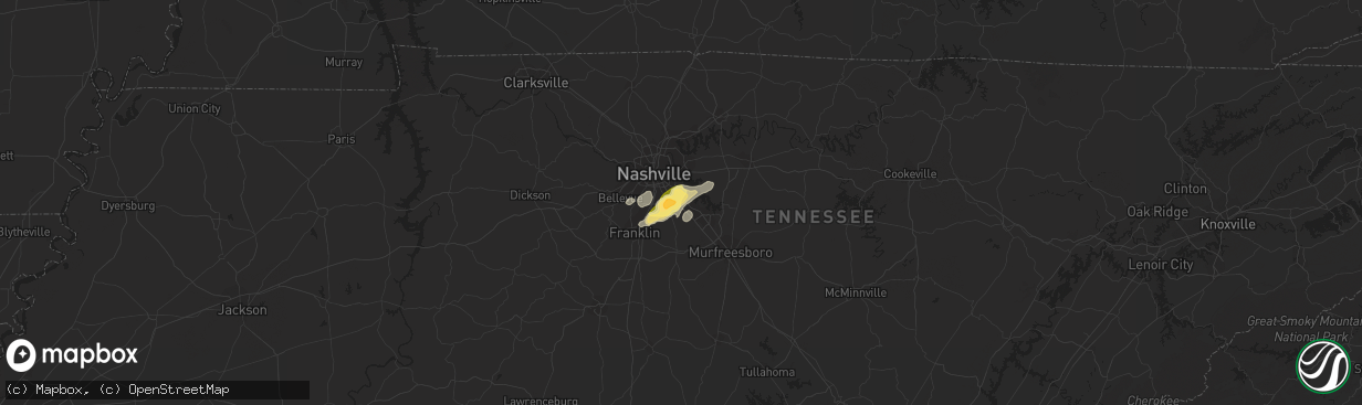 Hail map in Antioch, TN on January 12, 2023