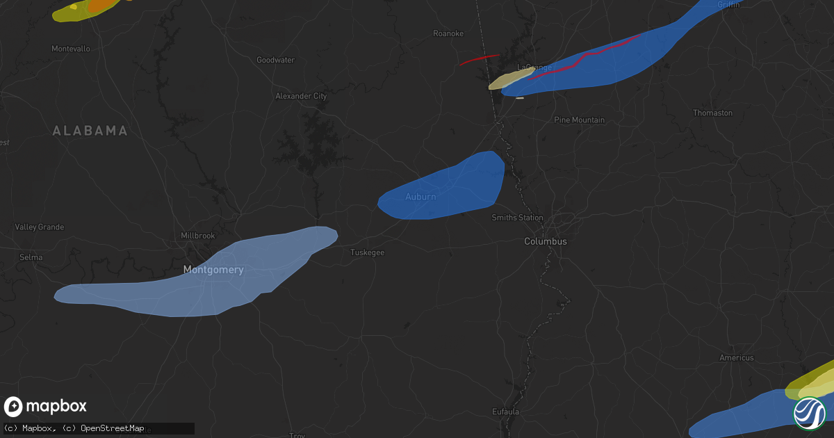 Hail map in Auburn, AL on January 12, 2023