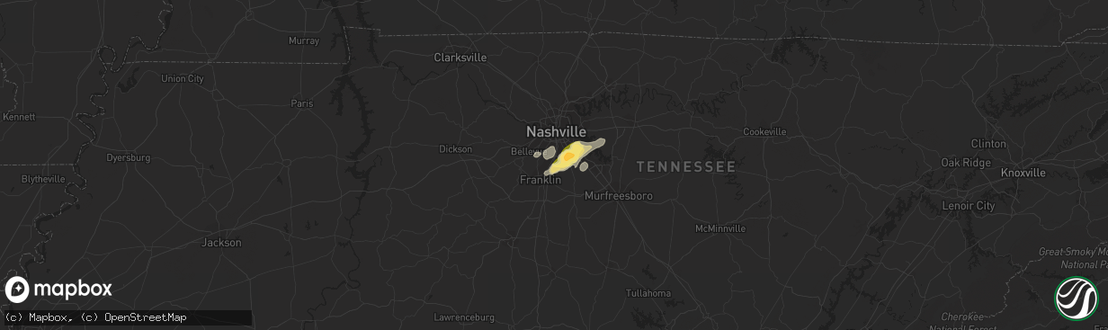 Hail map in Brentwood, TN on January 12, 2023