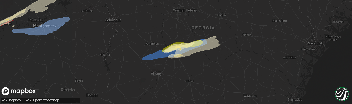 Hail map in Cordele, GA on January 12, 2023