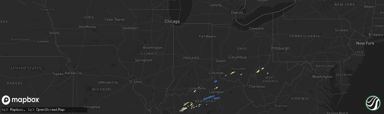 Hail map in Indiana on January 12, 2023