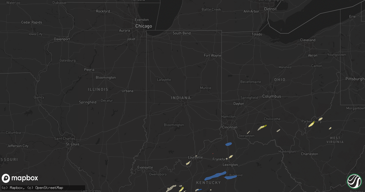 Hail map in Indiana on January 12, 2023