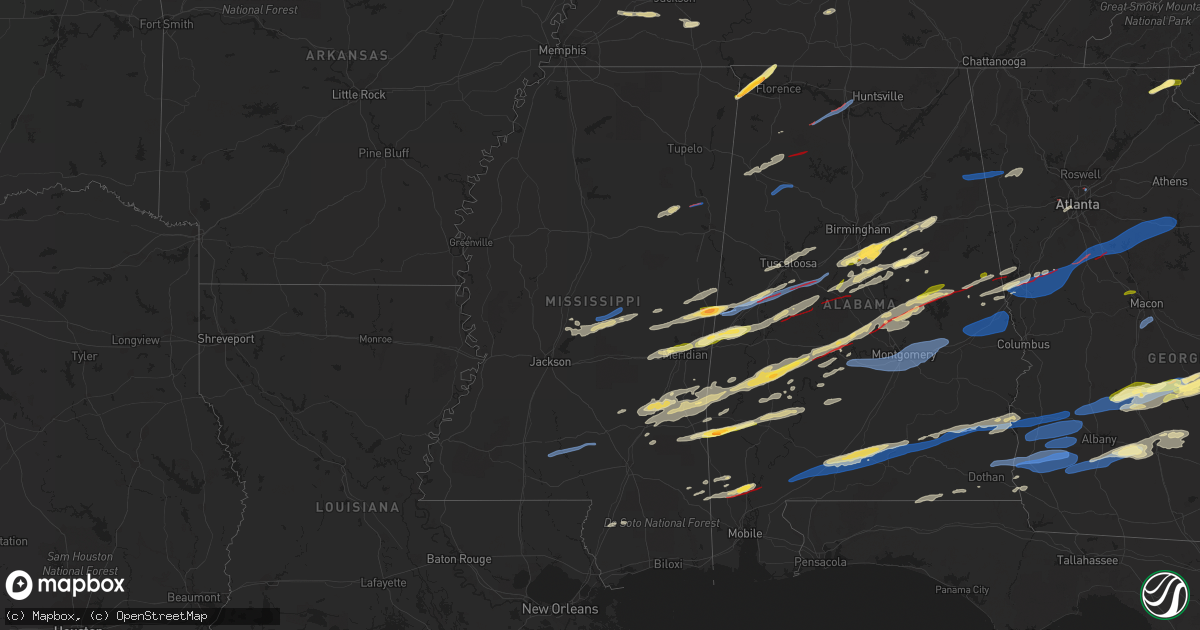 Hail map in Mississippi on January 12, 2023