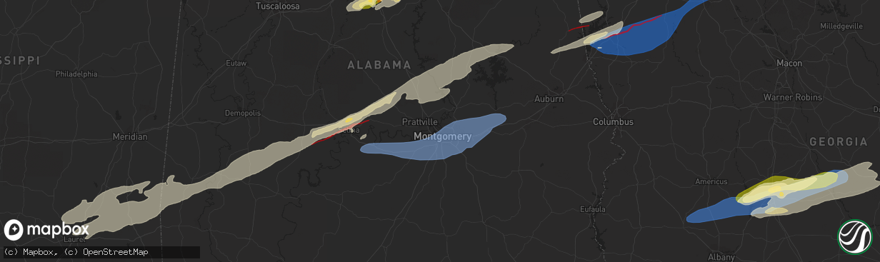 Hail map in Montgomery, AL on January 12, 2023