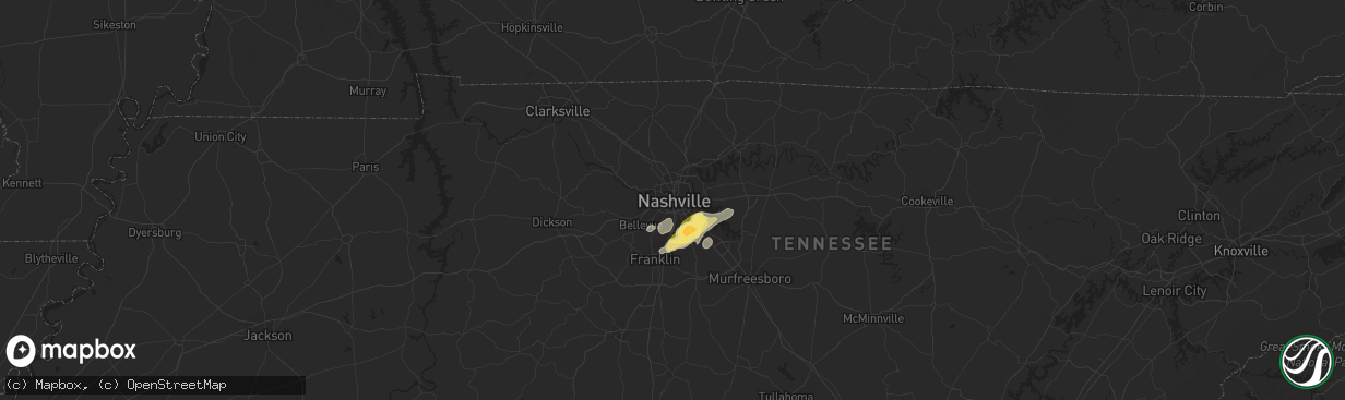 Hail map in Nashville, TN on January 12, 2023