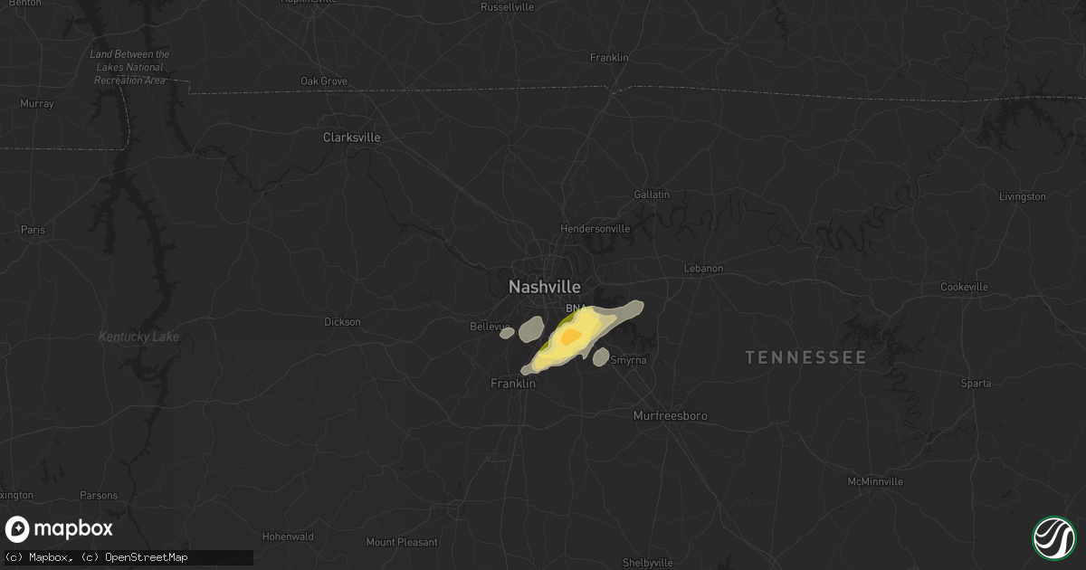Hail map in Nashville, TN on January 12, 2023