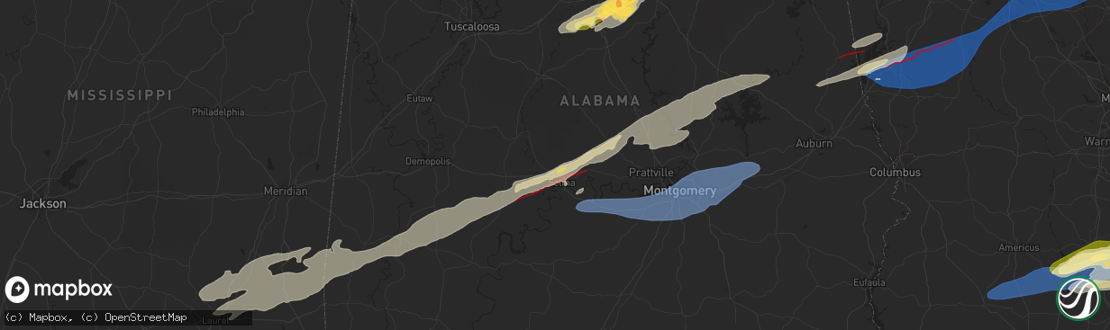 Hail map in Selma, AL on January 12, 2023