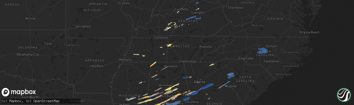 Hail map in Tennessee on January 12, 2023