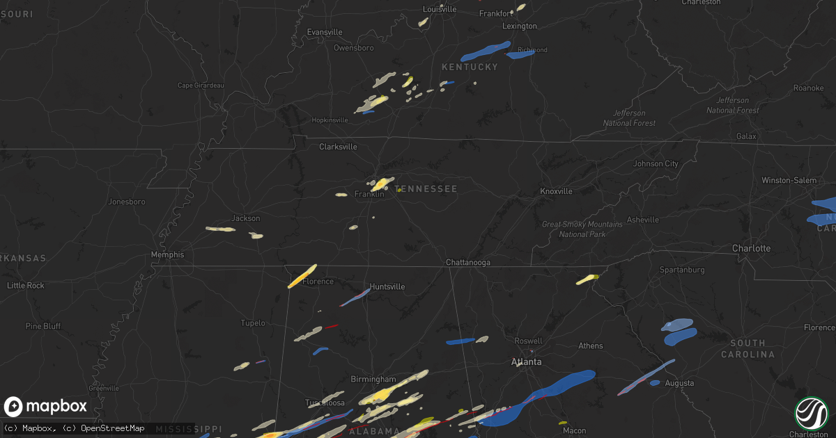 Hail map in Tennessee on January 12, 2023