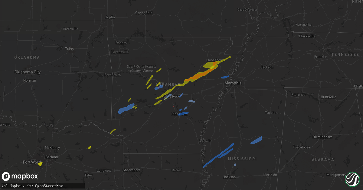 Hail map in Arkansas on January 12, 2024