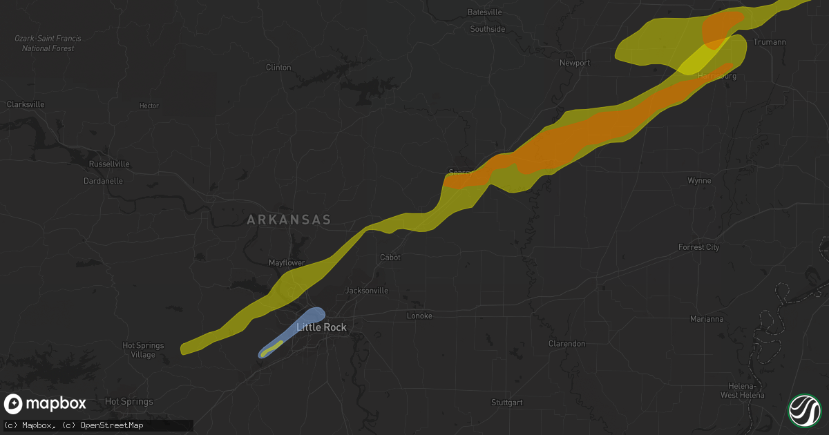 Hail map in Beebe, AR on January 12, 2024