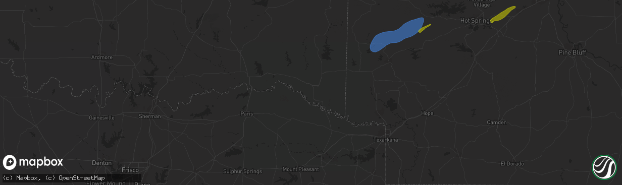 Hail map in Bigelow, AR on January 12, 2024