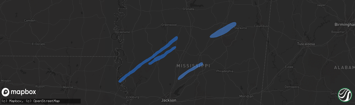 Hail map in Canton, MS on January 12, 2024