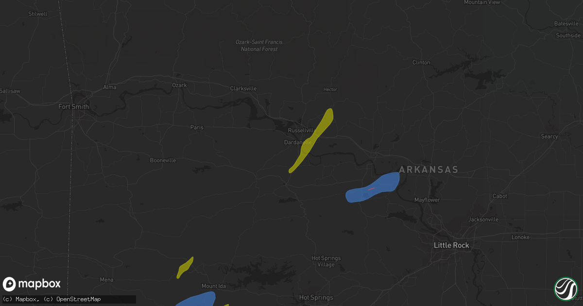 Hail map in Dardanelle, AR on January 12, 2024