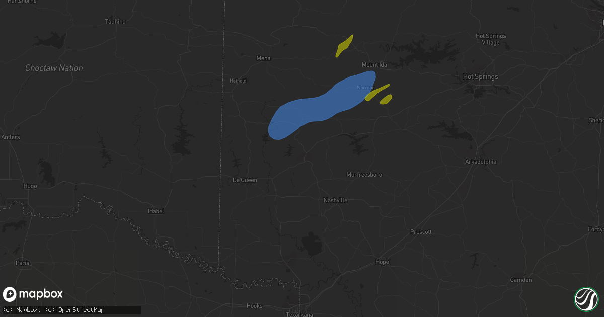 Hail map in Dierks, AR on January 12, 2024