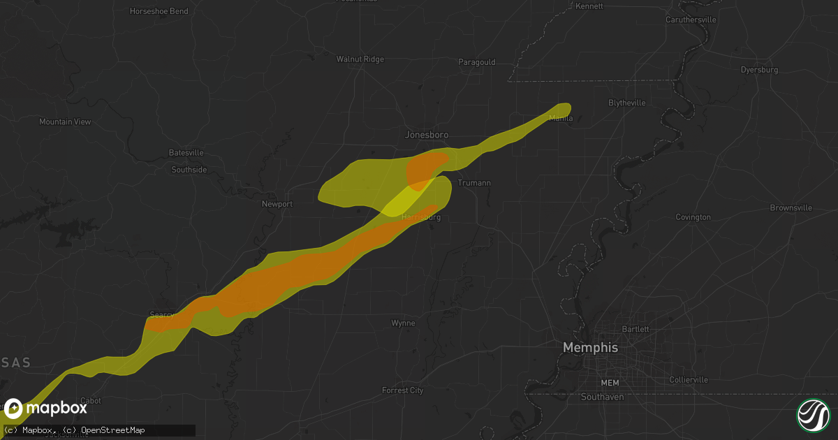 Hail map in Harrisburg, AR on January 12, 2024