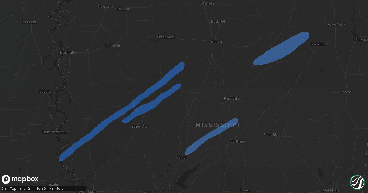 Hail map in Maben, MS on January 12, 2024