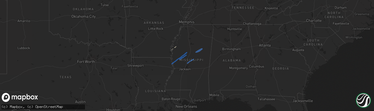 Hail map in Mississippi on January 12, 2024