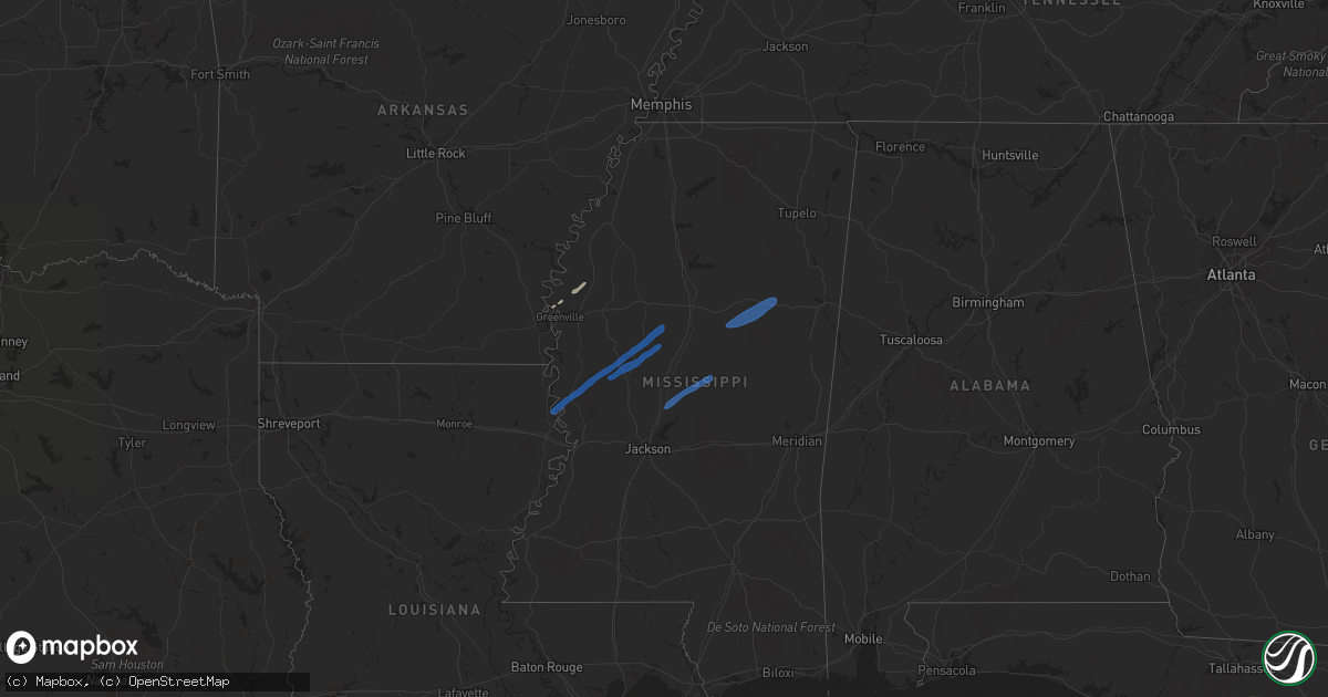 Hail map in Mississippi on January 12, 2024