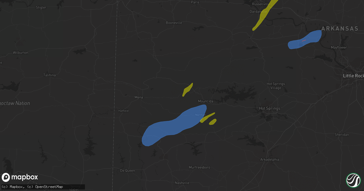 Hail map in Oden, AR on January 12, 2024