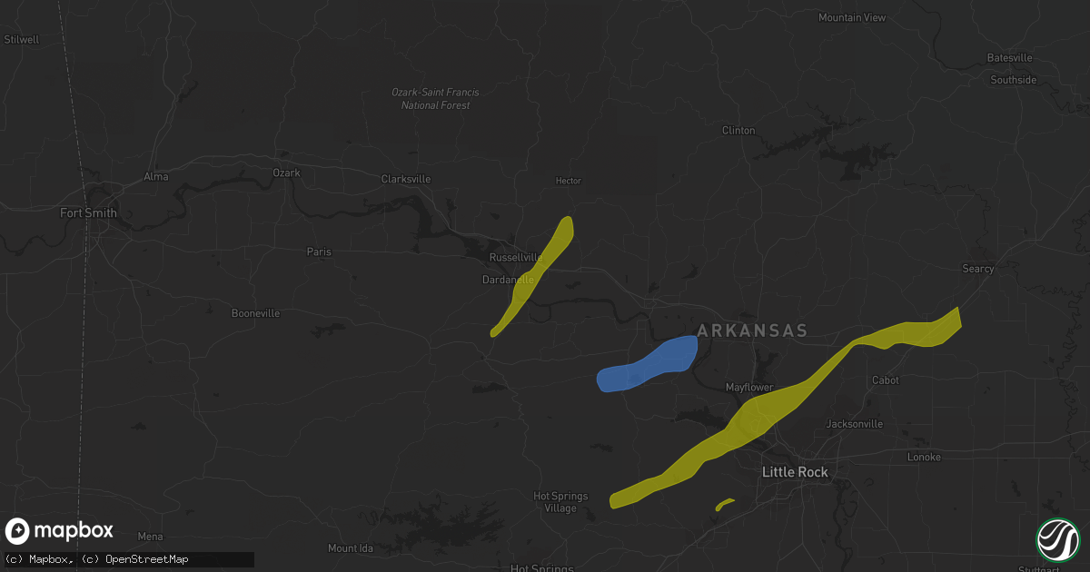 Hail map in Pottsville, AR on January 12, 2024