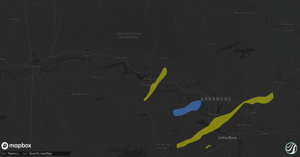 Hail map in Russellville, AR on January 12, 2024