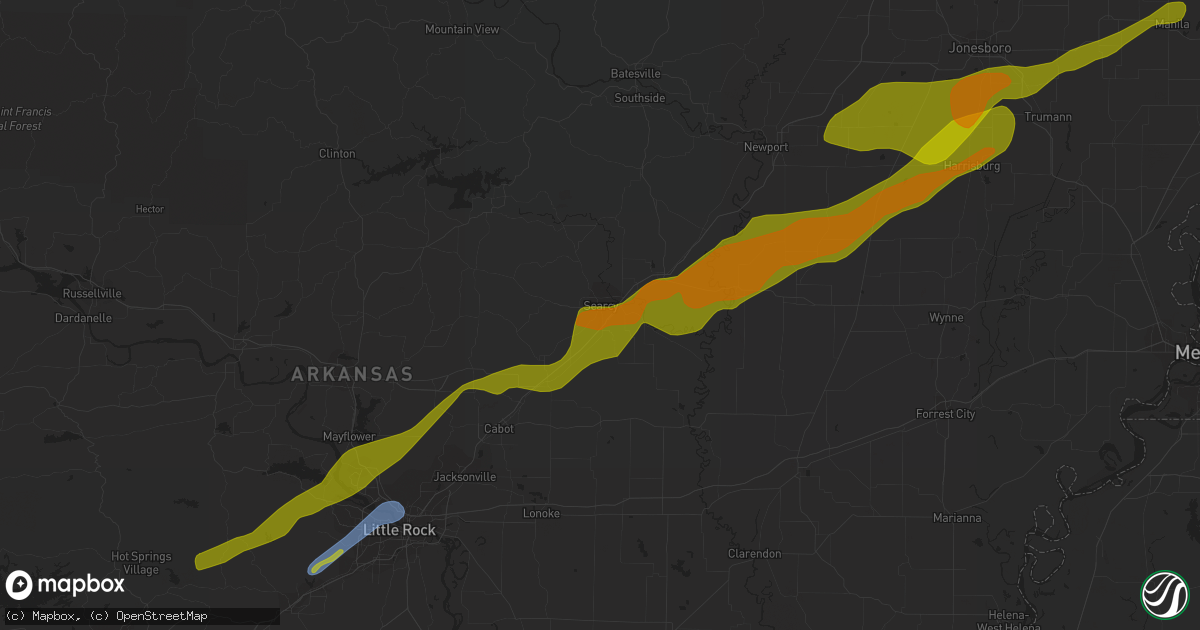 Hail map in Searcy, AR on January 12, 2024