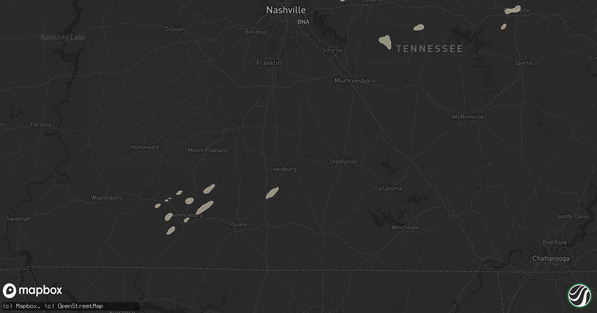 Hail map in Ethridge, TN on January 13, 2013