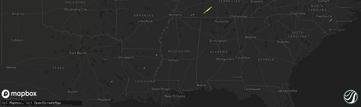 Hail map in Mississippi on January 13, 2020