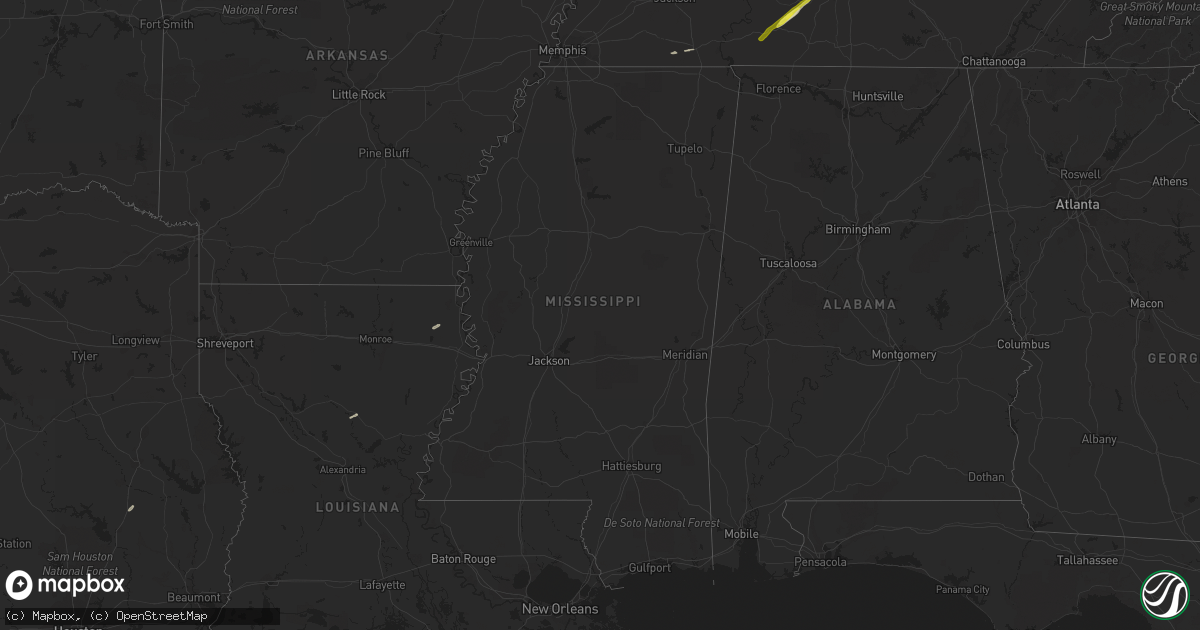 Hail map in Mississippi on January 13, 2020